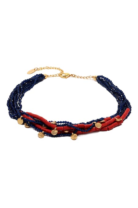 Mnsh Blue Bead Embellished Contemporary Necklace Online at Aza Fashions Mnsh_Blue Bead Embellished Contemporary Necklace _Online_at_Aza_Fashions