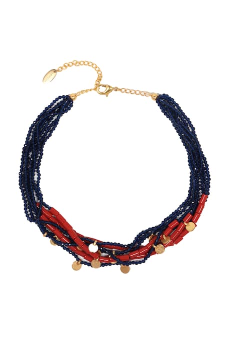 Shop Mnsh Blue Bead Embellished Contemporary Necklace at Aza Fashions Shop_Mnsh_Blue Bead Embellished Contemporary Necklace _at_Aza_Fashions