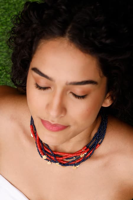 Buy Mnsh Blue Bead Embellished Contemporary Necklace Online at Aza Fashions Buy_Mnsh_Blue Bead Embellished Contemporary Necklace _Online_at_Aza_Fashions