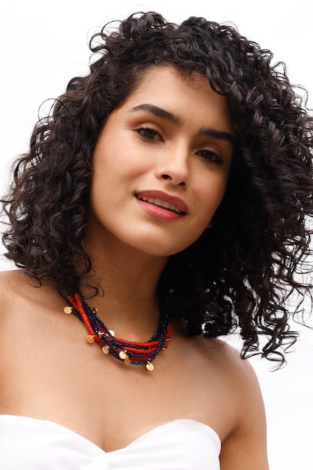 Mnsh Blue Bead Embellished Contemporary Necklace 