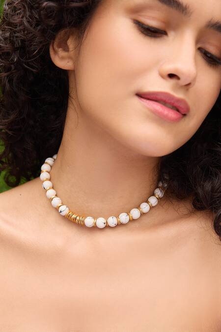 Mnsh_Gold Plated Howlite Bead Toned Necklace _at_Aza_Fashions