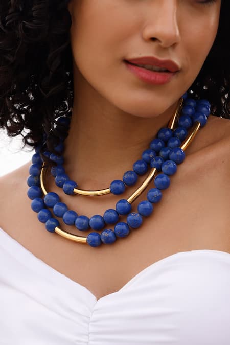 Mnsh_Blue Bead Layered Necklace _Online_at_Aza_Fashions