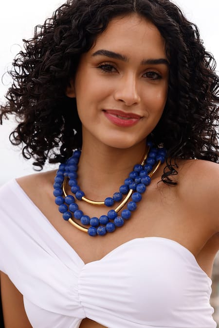 Buy_Mnsh_Blue Bead Layered Necklace _Online_at_Aza_Fashions