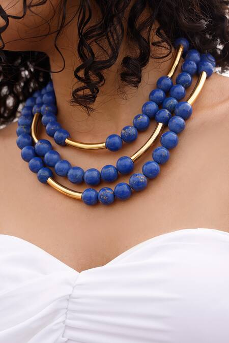 Shop_Mnsh_Blue Bead Layered Necklace _Online_at_Aza_Fashions