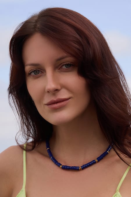 Mnsh Blue Bead Embellished Chain Necklace 