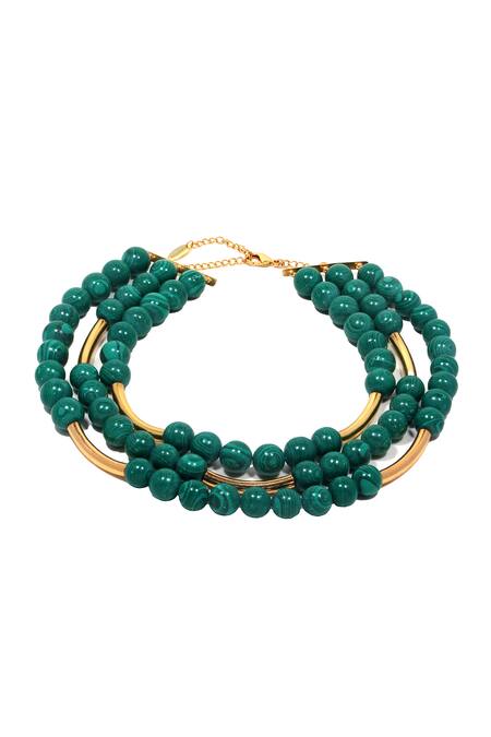 Mnsh Gold Plated And Green Bead Layered Necklace Online at Aza Fashions Mnsh_Gold Plated And Green Bead Layered Necklace _Online_at_Aza_Fashions
