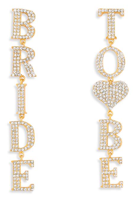 Mnsh_Gold Plated Rhinestones Bride To Be Dangler Earrings_Online_at_Aza_Fashions