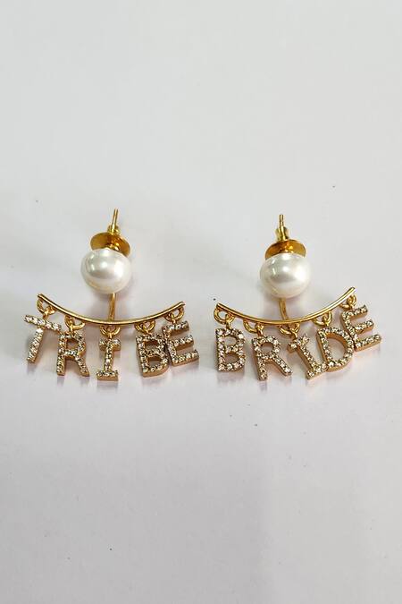 Shop Mnsh Gold Plated Rhinestones Bride Tribe Earrings Online at Aza Fashions Shop_Mnsh_Gold Plated Rhinestones Bride Tribe Earrings _Online_at_Aza_Fashions