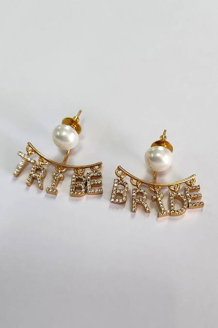Shop Mnsh Gold Plated Rhinestones Bride Tribe Earrings at Aza Fashions Shop_Mnsh_Gold Plated Rhinestones Bride Tribe Earrings _at_Aza_Fashions