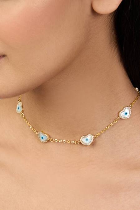 Shop_Mnsh_Gold Plated Pearls Evil Eye Heart Necklace_Online_at_Aza_Fashions