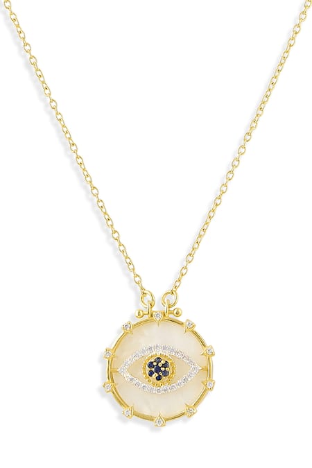 Mnsh_Gold Plated Evil Eye Pendant Necklace_Online_at_Aza_Fashions
