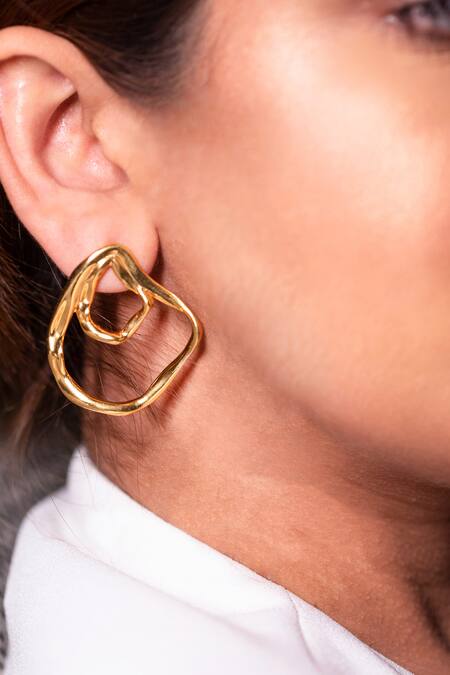 Buy_Mnsh_Gold Plated Fluid Double Wave Shaped Earrings_Online_at_Aza_Fashions