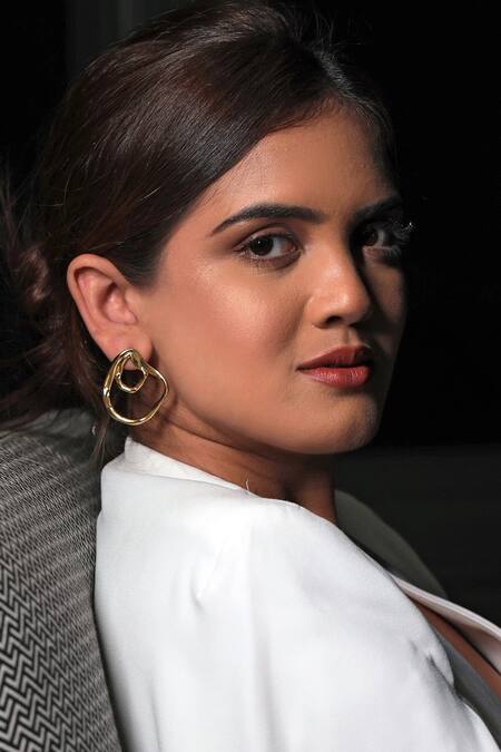 Shop_Mnsh_Gold Plated Fluid Double Wave Shaped Earrings_Online_at_Aza_Fashions