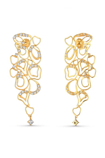 Shop Mnsh Gold Plated Crystals, Diamonds Cubic Zirconia Cutwork Earrings at Aza Fashions Shop_Mnsh_Gold Plated Crystals, Diamonds Cubic Zirconia Cutwork Earrings _at_Aza_Fashions