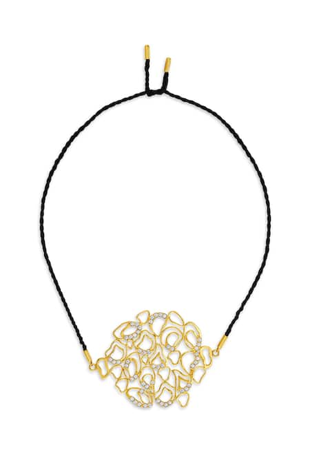 Shop_Mnsh_Gold Plated Cubic Zirconia Cutwork Pendant Necklace _at_Aza_Fashions