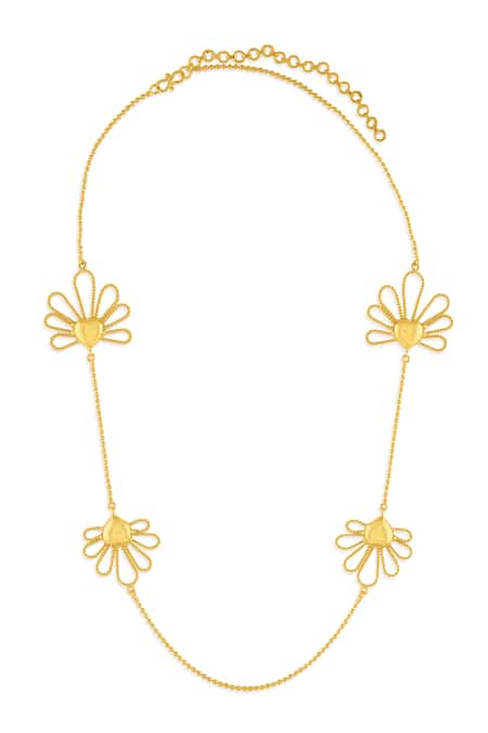 Shop_Mnsh_Gold Plated Gulabo Petal Long Chain Necklace _at_Aza_Fashions