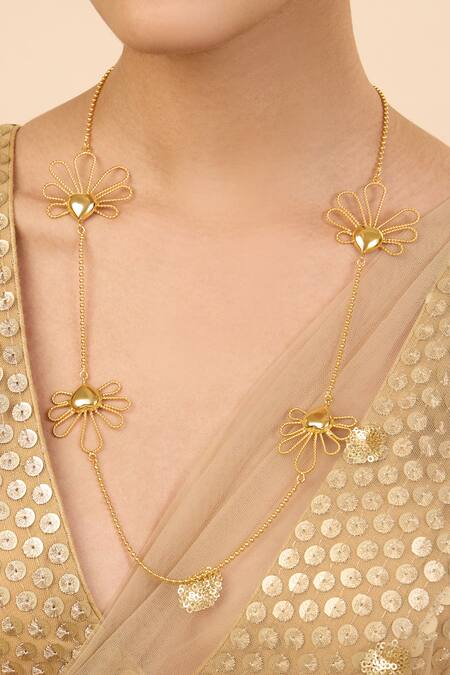 Shop_Mnsh_Gold Plated Gulabo Petal Long Chain Necklace _Online_at_Aza_Fashions