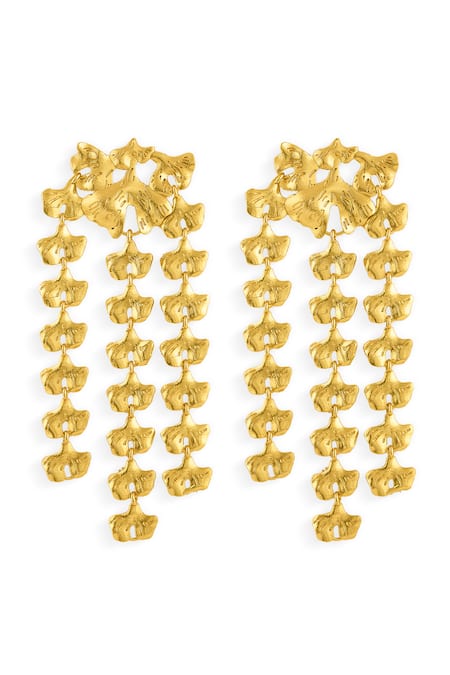 Shop Mnsh Gold Plated Lotus Dangler Earrings at Aza Fashions Shop_Mnsh_Gold Plated Lotus Dangler Earrings _at_Aza_Fashions