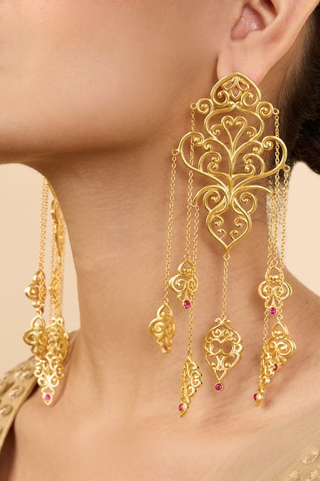 Buy Mnsh Gold Plated Royal Bloom Chandelier Earrings Online at Aza Fashions Buy_Mnsh_Gold Plated Royal Bloom Chandelier Earrings_Online_at_Aza_Fashions