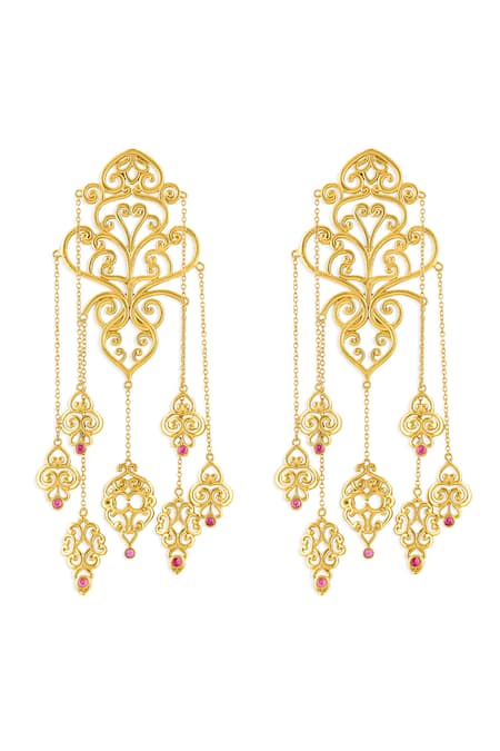 Shop Mnsh Gold Plated Royal Bloom Chandelier Earrings at Aza Fashions Shop_Mnsh_Gold Plated Royal Bloom Chandelier Earrings_at_Aza_Fashions
