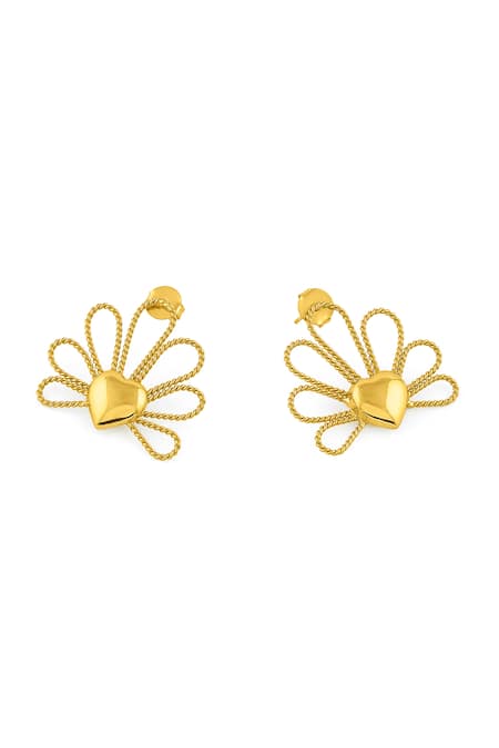 Shop Mnsh Gold Plated Bloom Petal Stud Earrings at Aza Fashions Shop_Mnsh_Gold Plated Bloom Petal Stud Earrings _at_Aza_Fashions