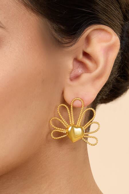 Shop Mnsh Gold Plated Bloom Petal Stud Earrings Online at Aza Fashions Shop_Mnsh_Gold Plated Bloom Petal Stud Earrings _Online_at_Aza_Fashions