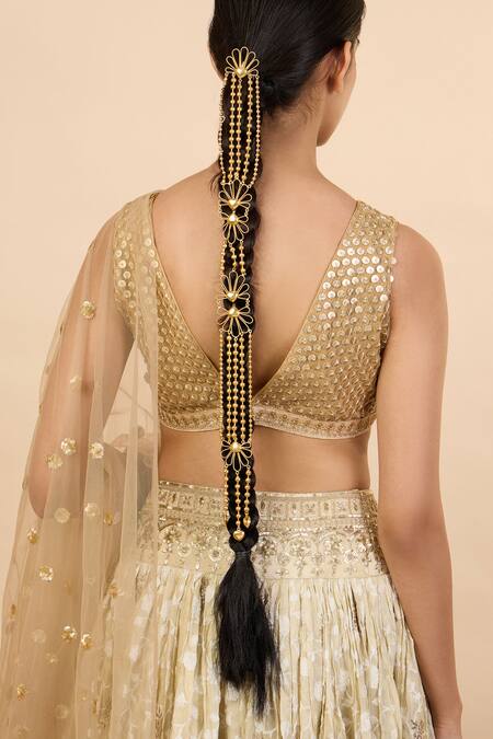 Shop Mnsh Gold Bloom Petal Hair Harness Online at Aza Fashions Shop_Mnsh_Gold Bloom Petal Hair Harness _Online_at_Aza_Fashions