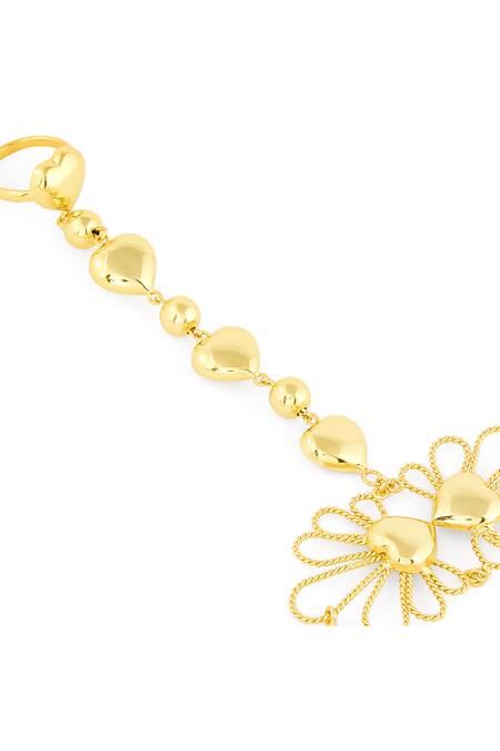 Mnsh Gold Plated Bloom And Heart Design Hand Harness Bracelet Online at Aza Fashions Mnsh_Gold Plated Bloom And Heart Design Hand Harness Bracelet _Online_at_Aza_Fashions