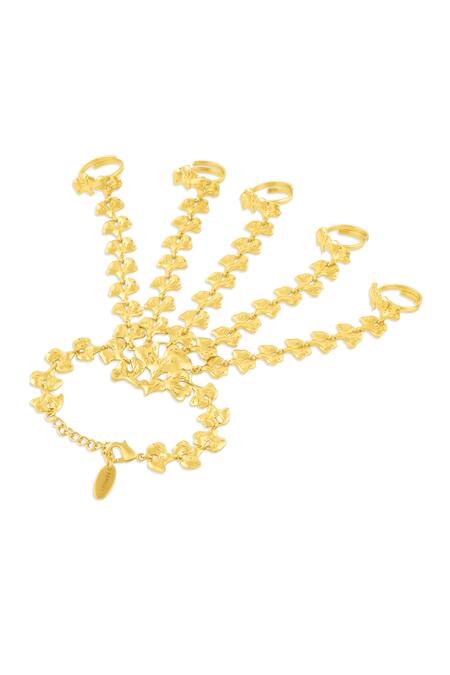 Buy_Mnsh_Gold Plated Lotus Design Full Hand Harness Bracelet_Online_at_Aza_Fashions