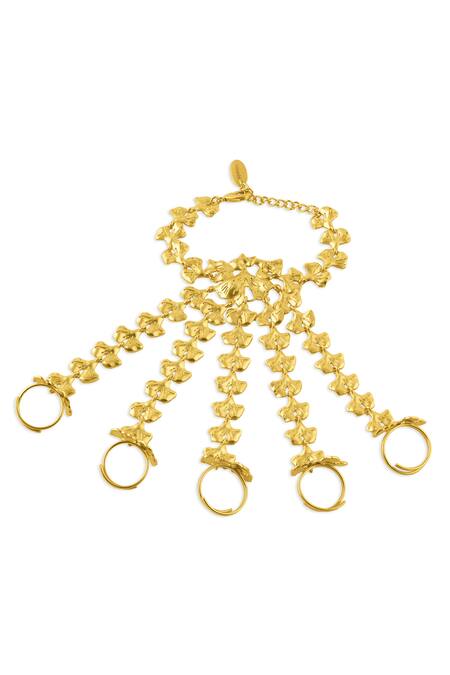 Shop_Mnsh_Gold Plated Lotus Design Full Hand Harness Bracelet_Online_at_Aza_Fashions