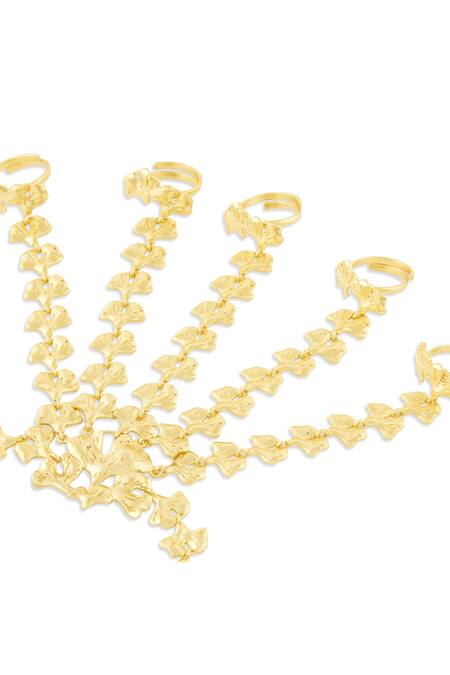 Mnsh_Gold Plated Lotus Design Full Hand Harness Bracelet_at_Aza_Fashions
