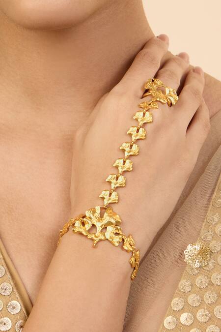 Shop Mnsh Gold Plated Lotus Hand Harness Bracelet Online at Aza Fashions Shop_Mnsh_Gold Plated Lotus Hand Harness Bracelet _Online_at_Aza_Fashions