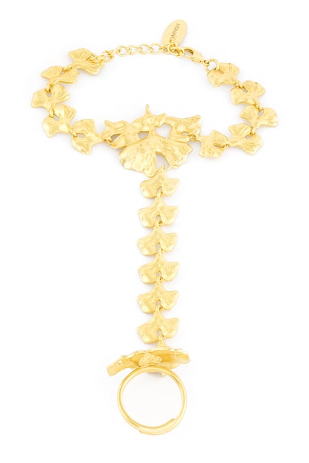 Mnsh Gold Lotus Hand Harness Bracelet 