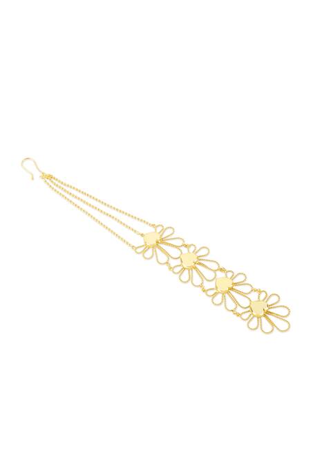 Mnsh Gold Plated Petal Vine Maangtikka Online at Aza Fashions Mnsh_Gold Plated Petal Vine Maangtikka _Online_at_Aza_Fashions