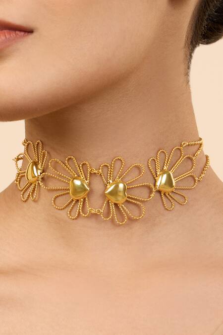 Shop_Mnsh_Gold Plated Petal Heart Choker _Online_at_Aza_Fashions