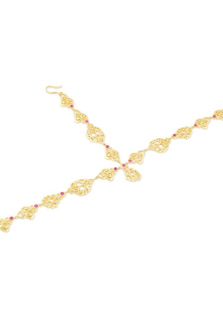 Mnsh_Gold Plated Crest Vine Mathapatti _Online_at_Aza_Fashions