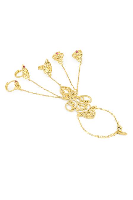 Mnsh_Gold Plated Crest Vine Hand Harness Bracelet_Online_at_Aza_Fashions