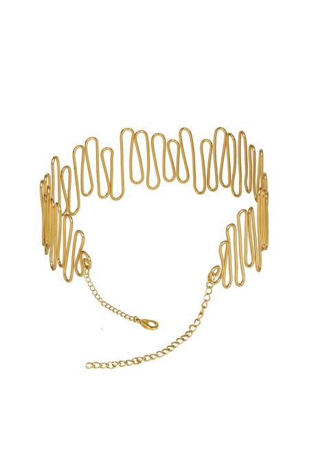 Mnsh_Gold Wavy Curved Adjustable Belt_Online_at_Aza_Fashions