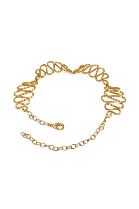 Mnsh_Gold Plated Wavy Curved Choker_Online_at_Aza_Fashions