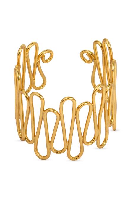 Mnsh_Gold Plated Wavy Curved Cuff_Online_at_Aza_Fashions