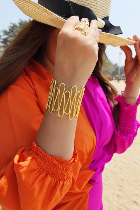 Mnsh_Gold Plated Wavy Curved Cuff_at_Aza_Fashions