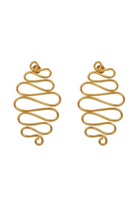 Shop Mnsh Gold Plated Wavy Curved Long Earrings at Aza Fashions Shop_Mnsh_Gold Plated Wavy Curved Long Earrings _at_Aza_Fashions