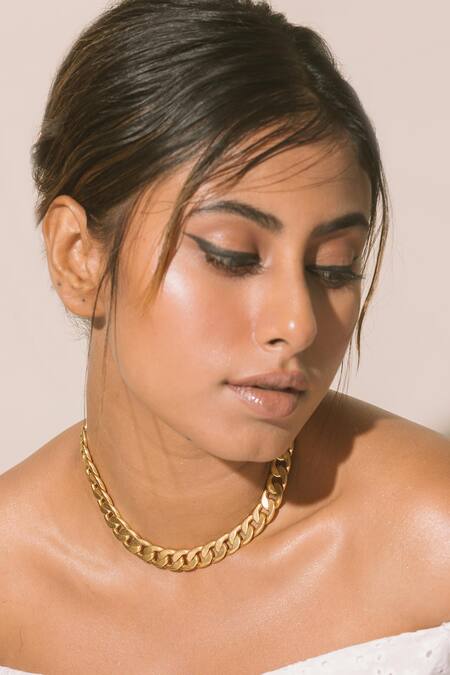 Buy_Mnsh_Gold Plated Cuban Link Chain Choker_Online_at_Aza_Fashions