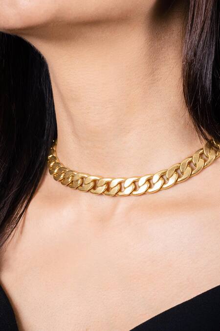 Mnsh_Gold Plated Cuban Link Chain Choker_at_Aza_Fashions