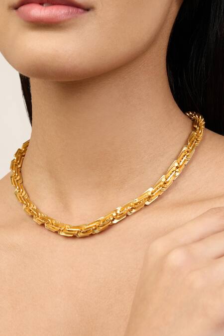 Shop_Mnsh_Gold Plated Multi-chain Link Necklace_Online_at_Aza_Fashions