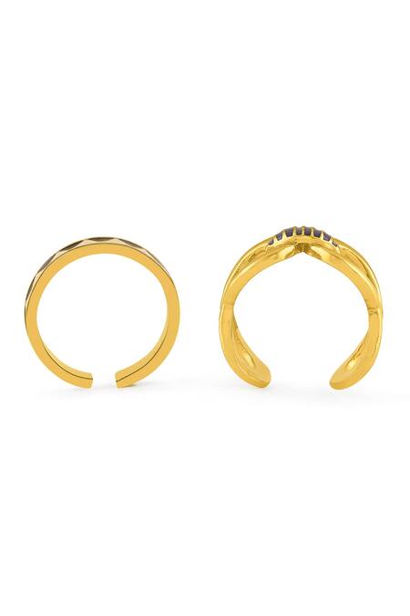 Mnsh_Gold Plated Embroidery Enamelled Stacked Rings Set _Online_at_Aza_Fashions