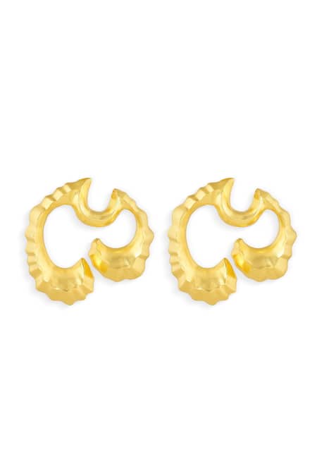 Shop Mnsh Gold Plated Wave Textured Mini Earrings at Aza Fashions Shop_Mnsh_Gold Plated Wave Textured Mini Earrings _at_Aza_Fashions
