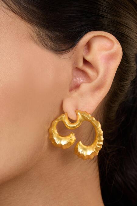 Shop Mnsh Gold Plated Wave Textured Mini Earrings Online at Aza Fashions Shop_Mnsh_Gold Plated Wave Textured Mini Earrings _Online_at_Aza_Fashions