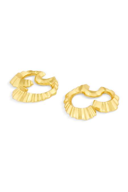 Mnsh_Gold Plated Wave Textured Large Earrings _Online_at_Aza_Fashions