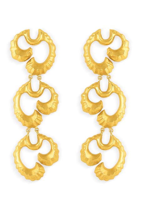 Shop Mnsh Gold Plated Wave Textured Duster Earrings at Aza Fashions Shop_Mnsh_Gold Plated Wave Textured Duster Earrings _at_Aza_Fashions